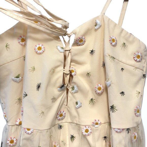 Kiss The Sky Yellow Floral Spaghetti Strap Lace Front Romper Sheer Maxi S - Picture 4 of 9